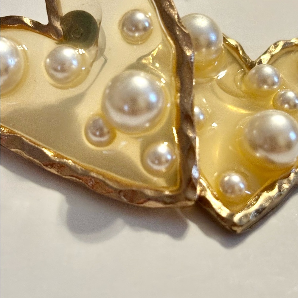 Handmade Gold plated Heart Pearl Accent Earrings - Women Jewelry